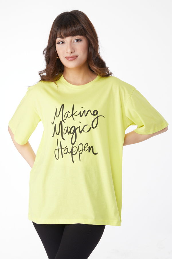 Baskılı T-shirt Fosfor Yeşili - 25173