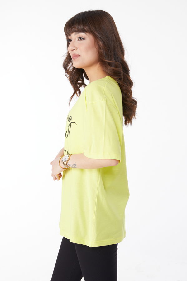 Baskılı T-shirt Fosfor Yeşili - 25173