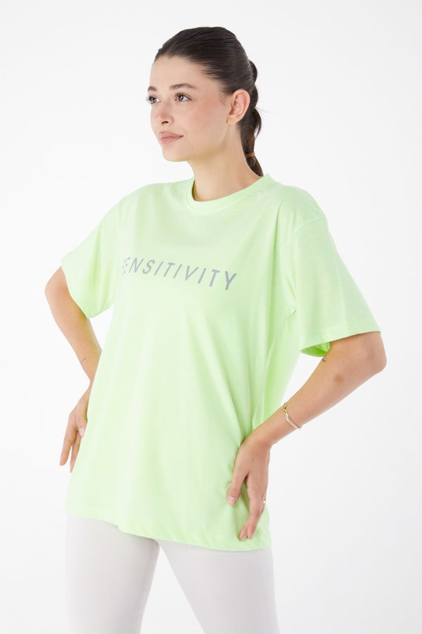 Kısa Kollu Baskılı T-shirt Fosfor Yeşili - 25984