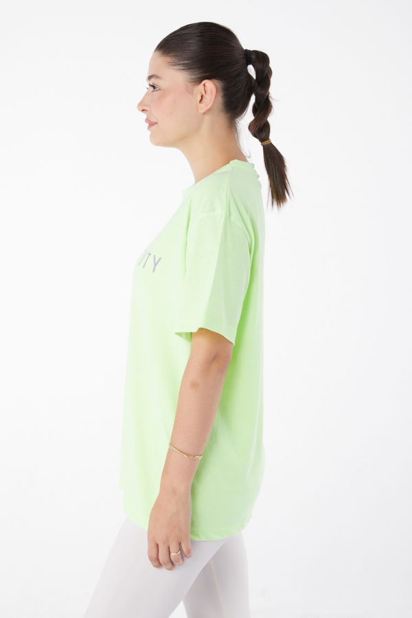 Kısa Kollu Baskılı T-shirt Fosfor Yeşili - 25984