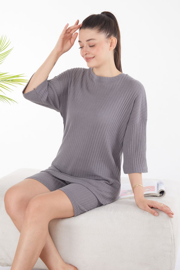 Şort T-shirt İkili Takım Füme - 25838