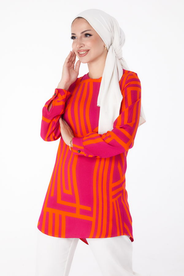 Desenli Tunik Fusya - 13278