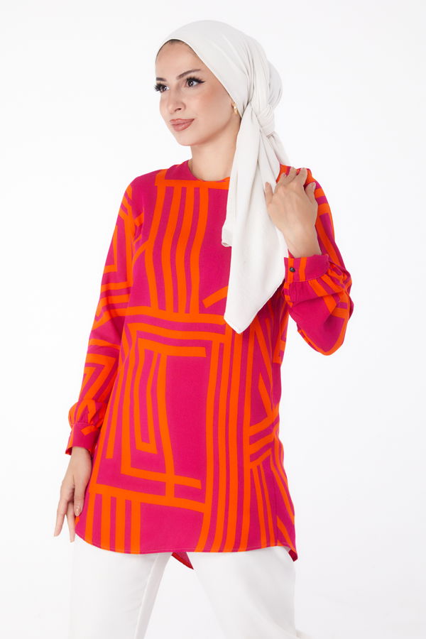Desenli Tunik Fusya - 13278