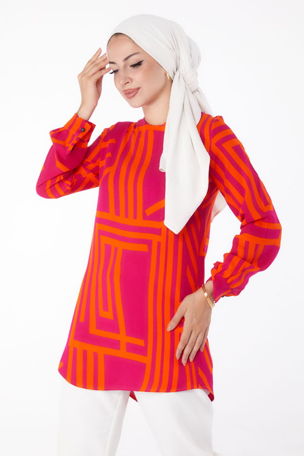 Desenli Tunik Fusya - 13278