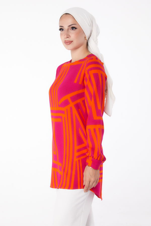 Desenli Tunik Fusya - 13278