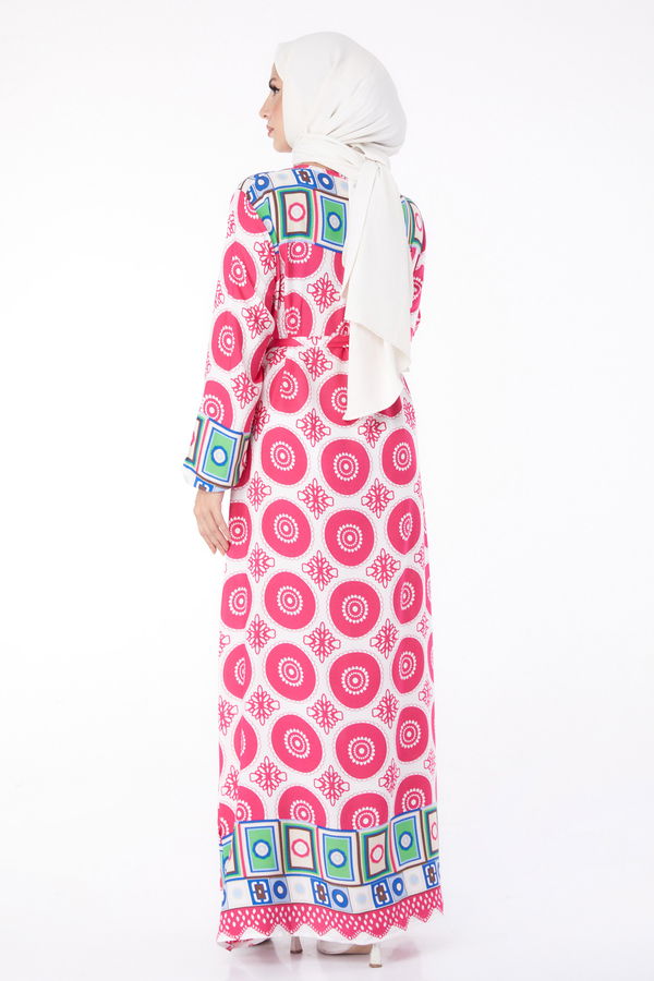 Etnik Desenli Elbise Fusya - 26228