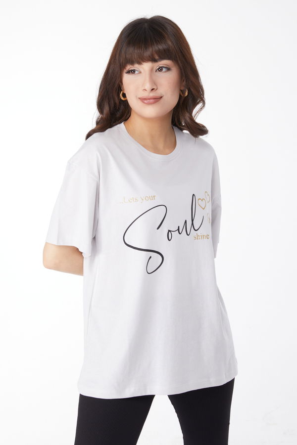 Baskılı T-shirt Gri - 25167