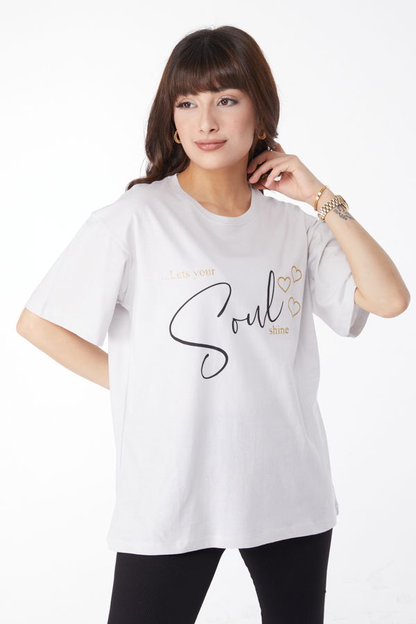 Baskılı T-shirt Gri - 25167