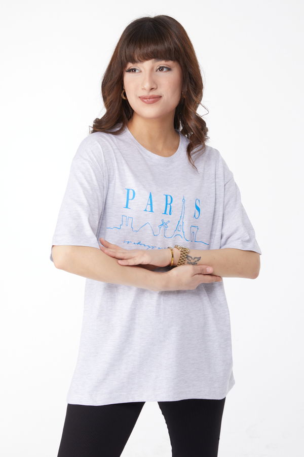 Baskılı T-shirt Gri - 25170