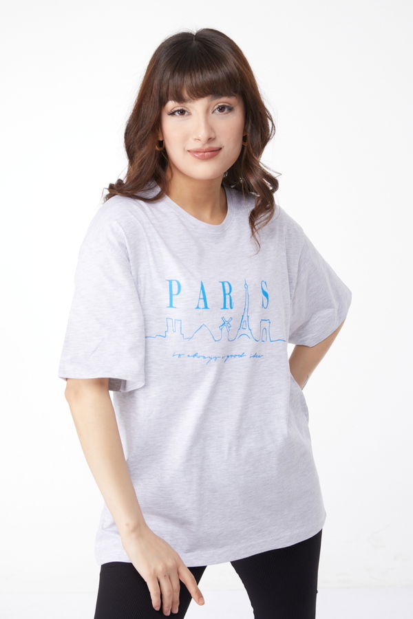 Baskılı T-shirt Gri - 25170