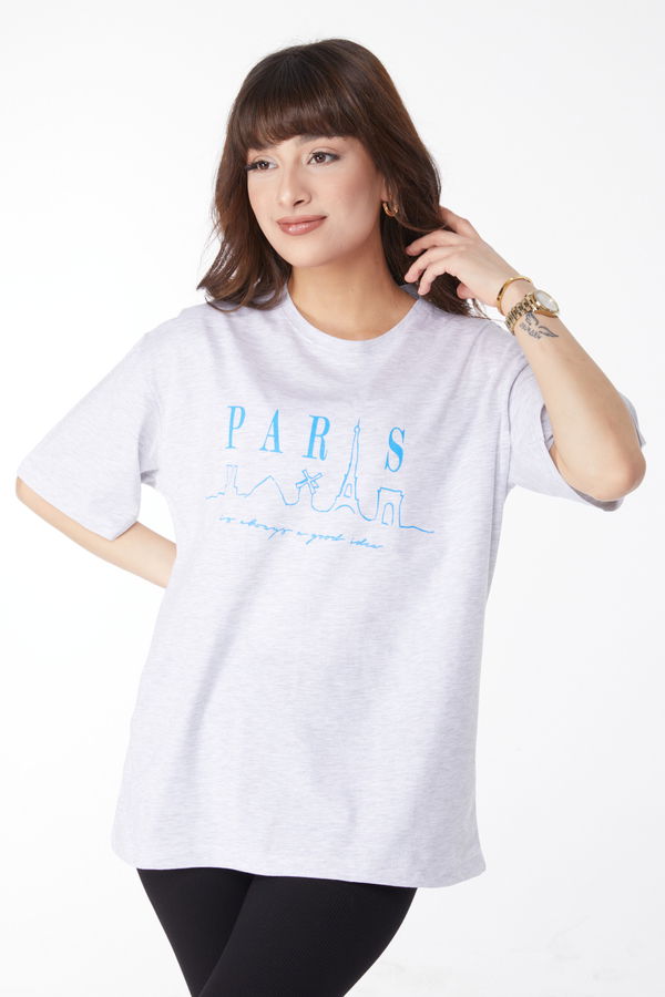 Baskılı T-shirt Gri - 25170