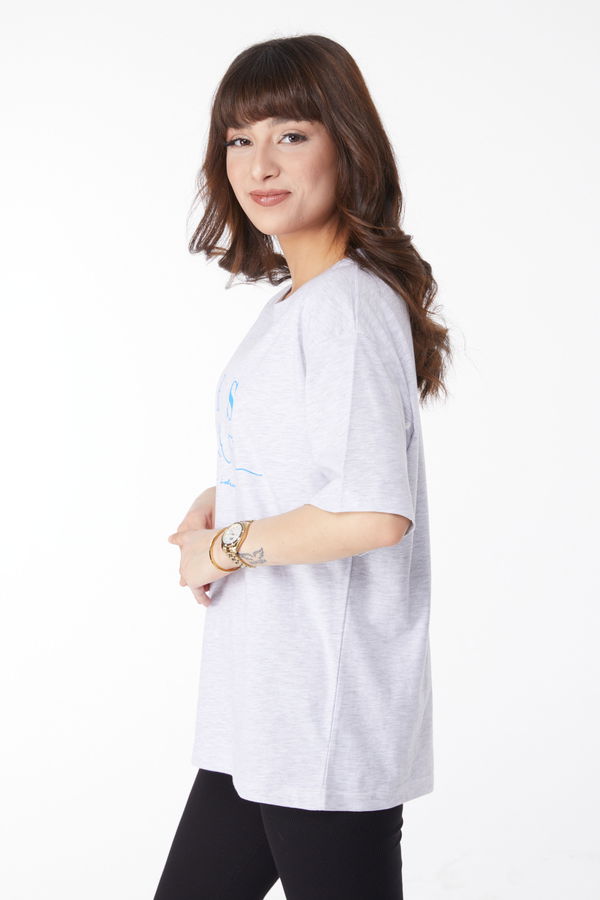 Baskılı T-shirt Gri - 25170