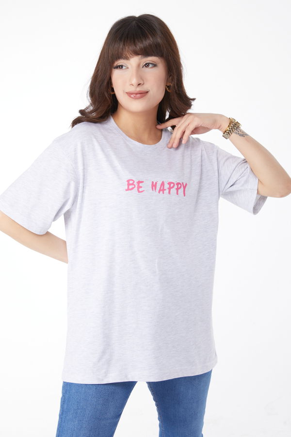 Baskılı T-shirt Gri - 25171