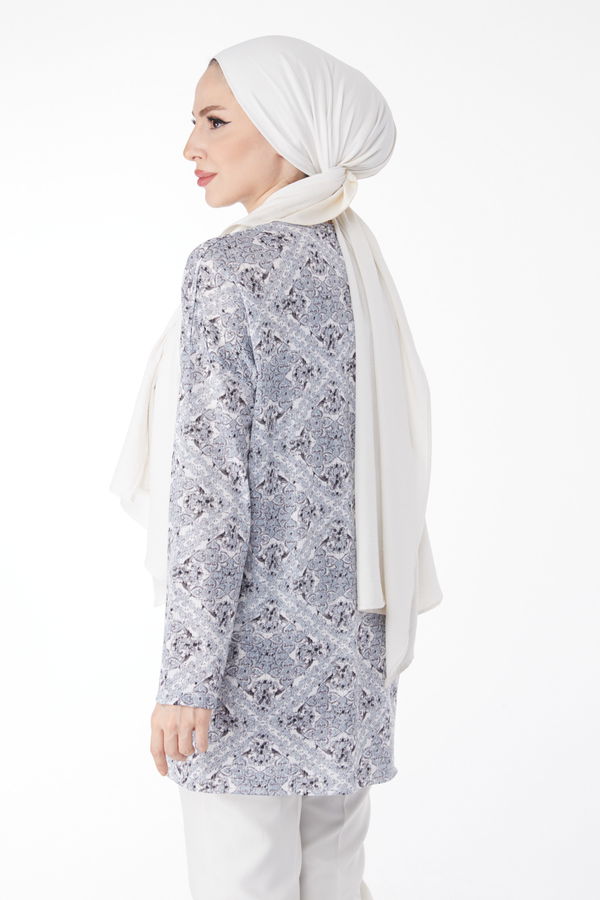 Desenli Bluz Gri - 24733
