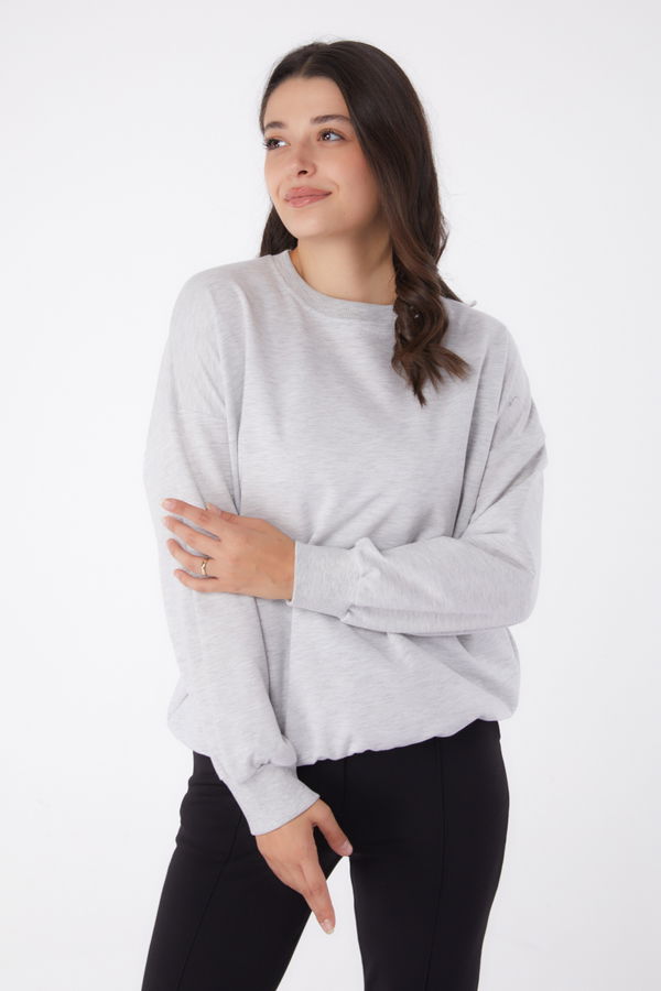 Manşetli Sweatshirt Gri - 26046