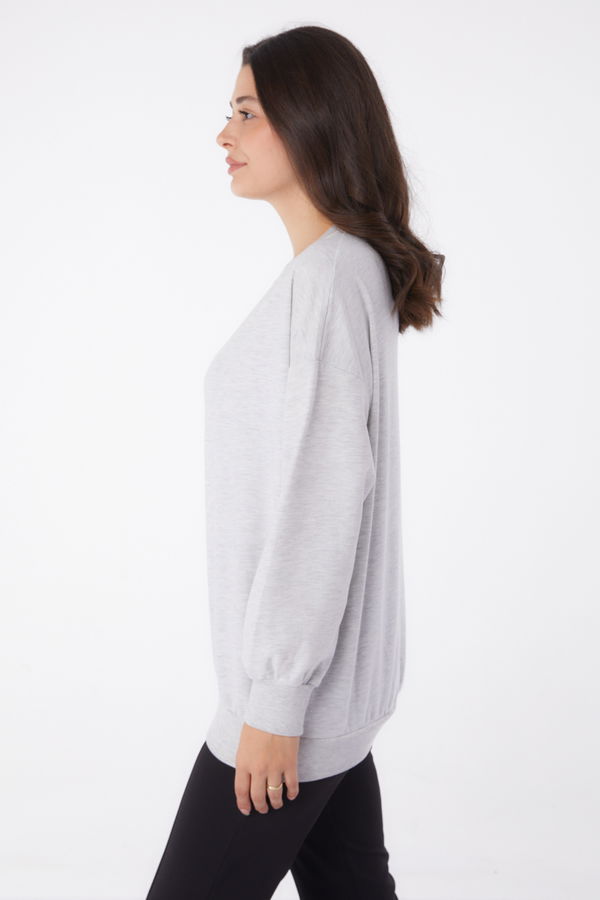 Manşetli Sweatshirt Gri - 26046