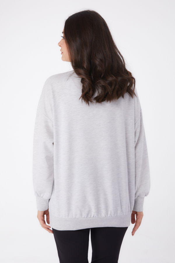 Manşetli Sweatshirt Gri - 26046