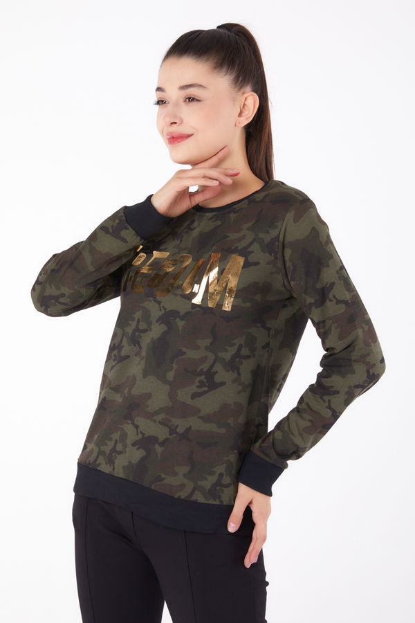 Baskılı Sweatshirt Haki - 26294