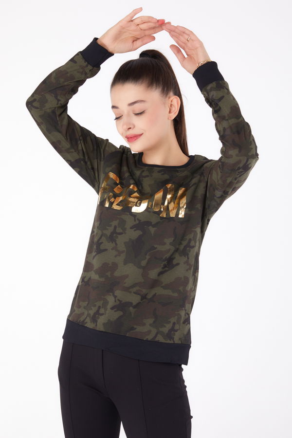 Baskılı Sweatshirt Haki - 26294