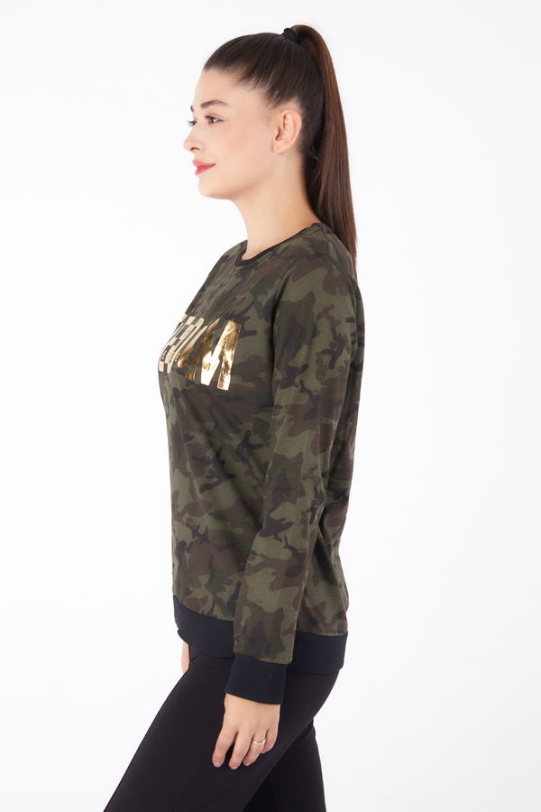 Baskılı Sweatshirt Haki - 26294