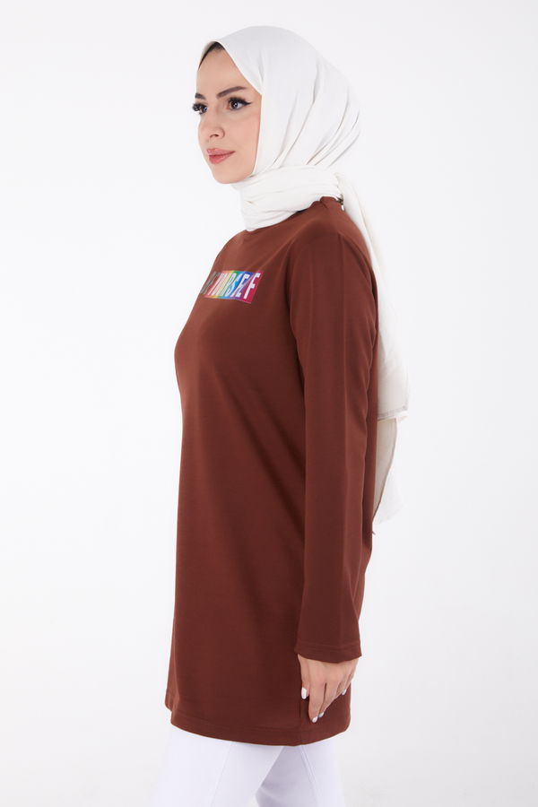 Baskılı Sweatshirt Kahve - 13331