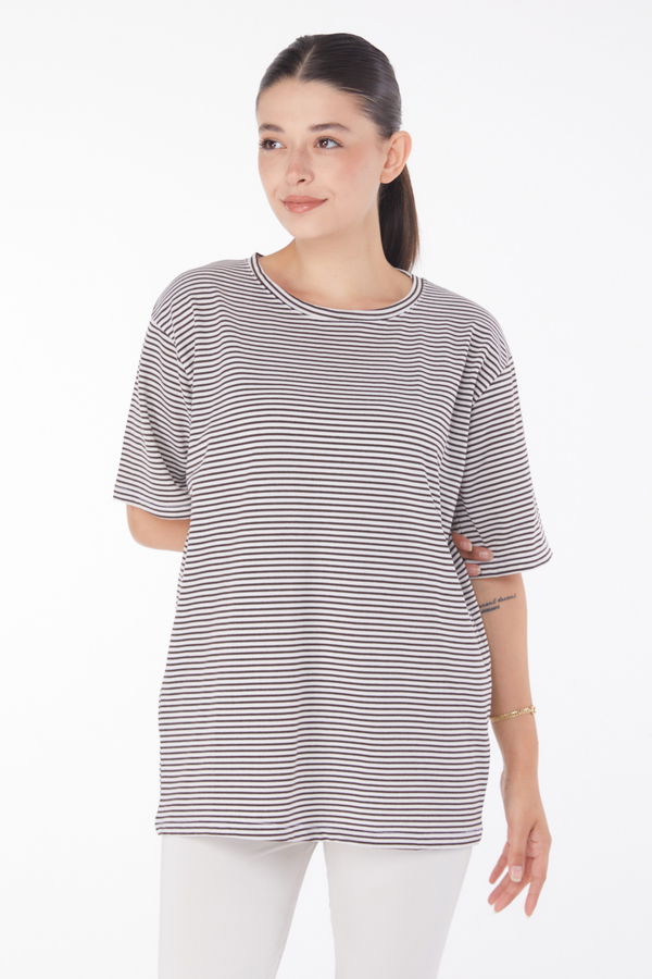 Çizglİi T-short Kahve - 25119