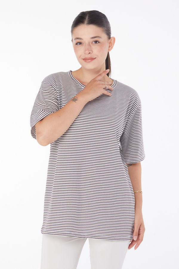Çizglİi T-short Kahve - 25119