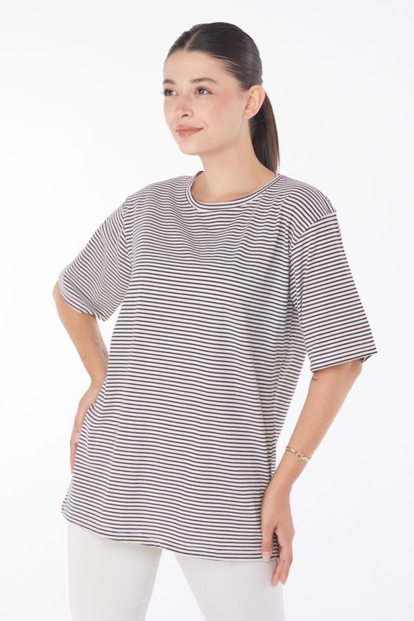Çizglİi T-short Kahve - 25119