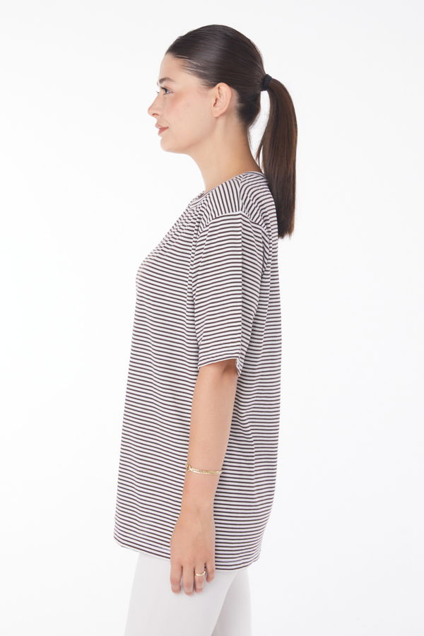 Çizglİi T-short Kahve - 25119