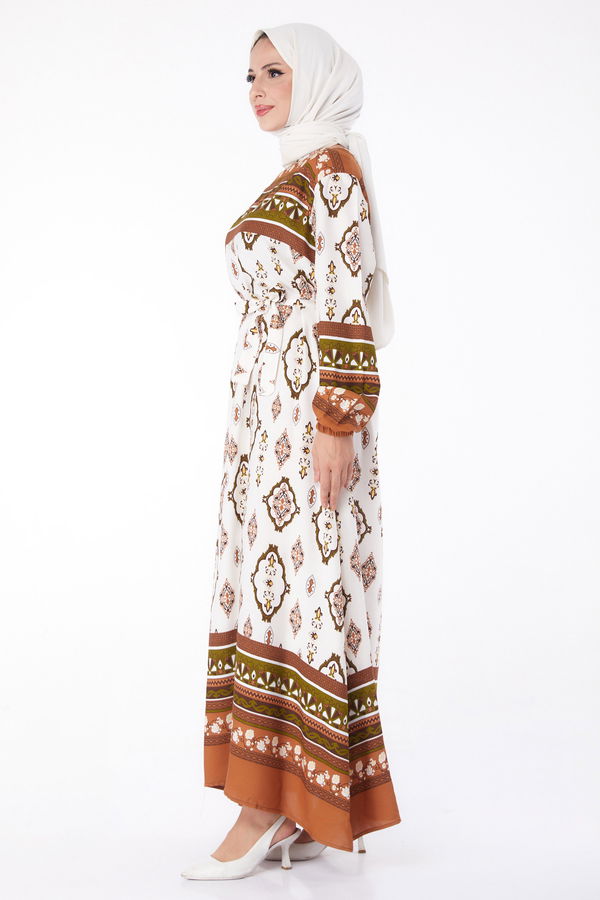 Etnik Desenli Elbise Kahve - 26225