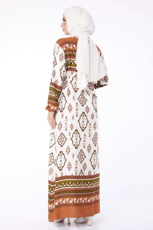 Etnik Desenli Elbise Kahve - 26225