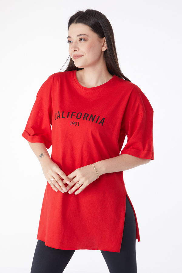 Kısa Kollu Baskılı T-shirt Kirmizi - 25137