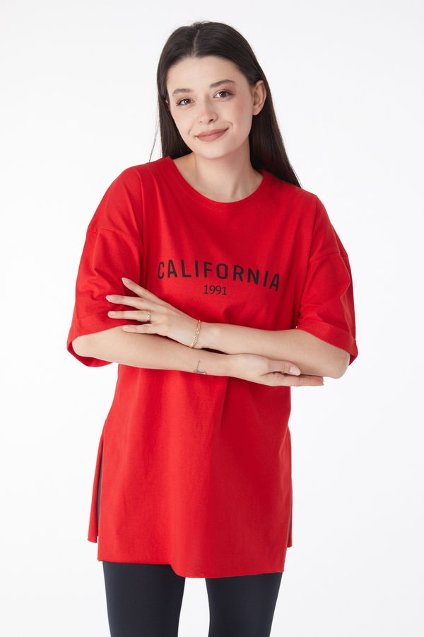 Kısa Kollu Baskılı T-shirt Kirmizi - 25137