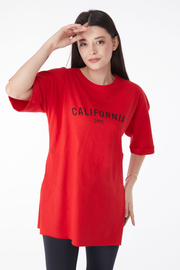 Kısa Kollu Baskılı T-shirt Kirmizi - 25137