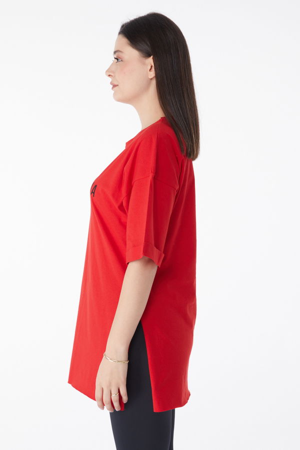 Kısa Kollu Baskılı T-shirt Kirmizi - 25137