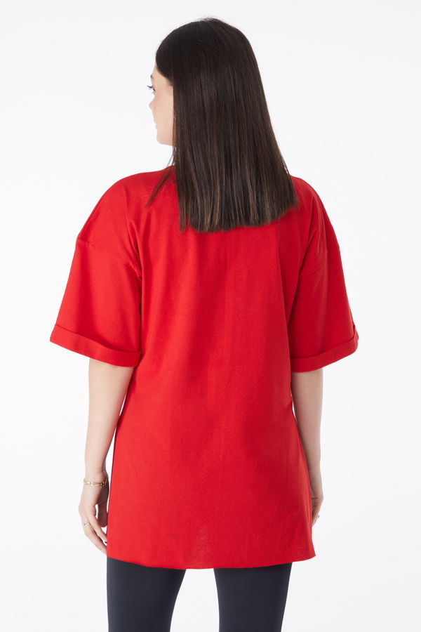 Kısa Kollu Baskılı T-shirt Kirmizi - 25137