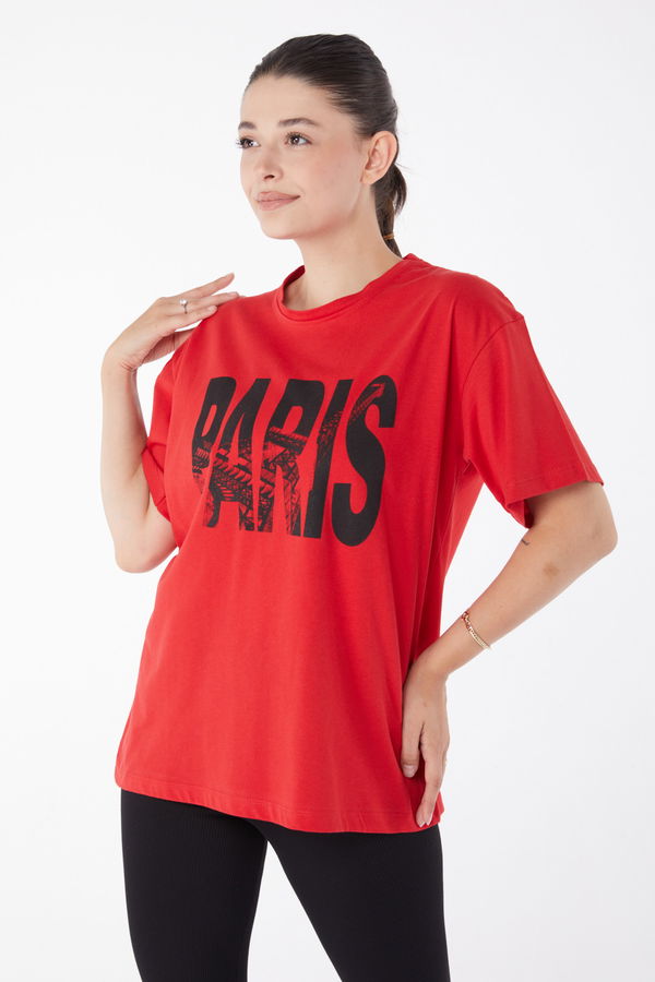 Kısa Kollu Baskılı T-shirt Kirmizi - 25985