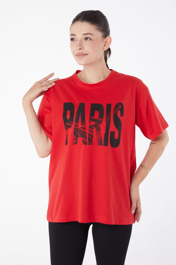 Kısa Kollu Baskılı T-shirt Kirmizi - 25985