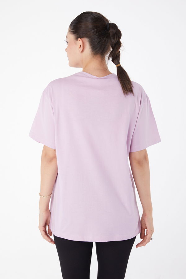 Kısa Kollu Baskılı T-shirt Lila - 25985