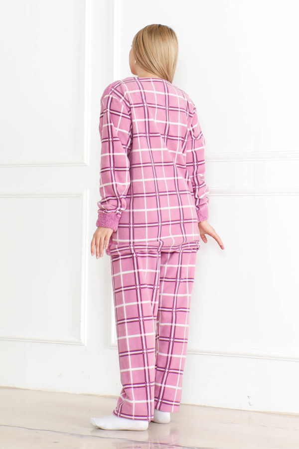 Nakışlı Peluş Polar Pijama Takım Lila - 26638