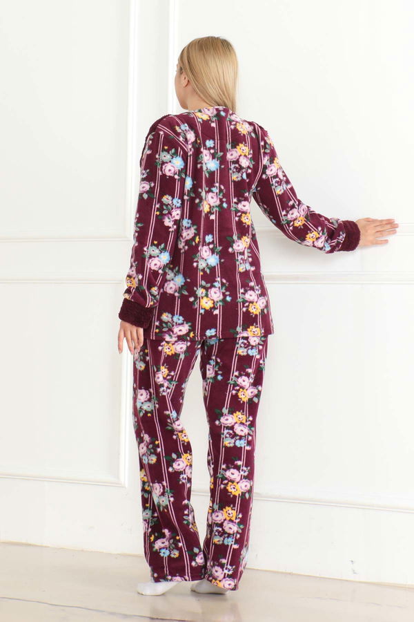 Nakışlı Peluş Polar Pijama Takım Mor - 26632