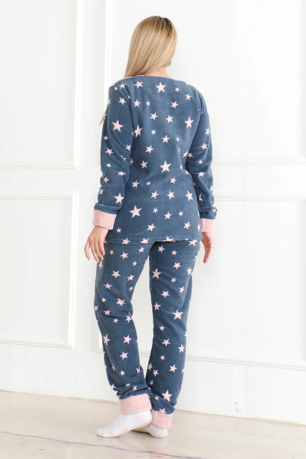 Nakışlı Peluş Polar Pijama Takım Pudra - 26640