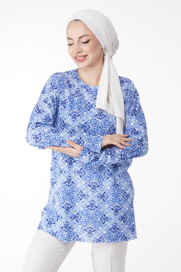 Desenli Bluz Saks - 24733