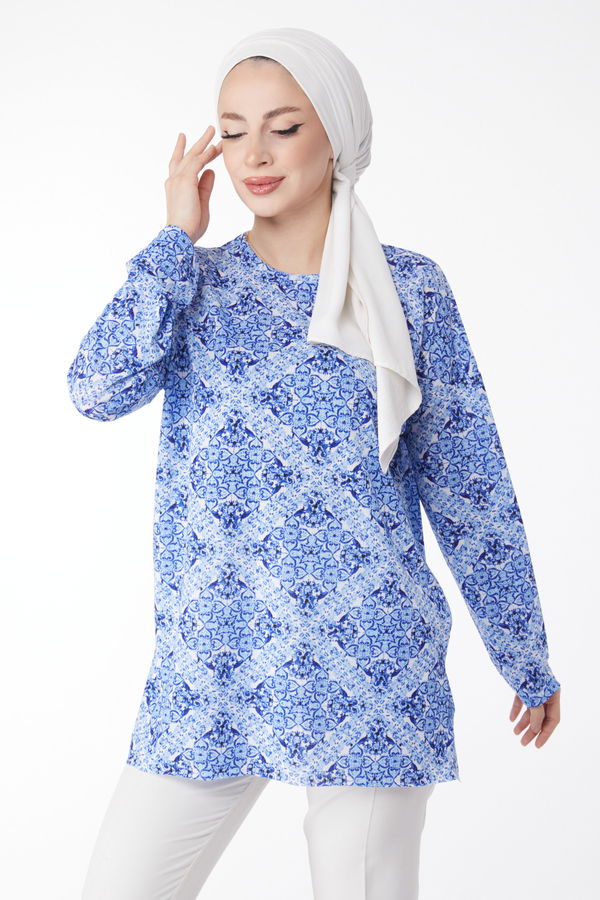 Desenli Bluz Saks - 24733