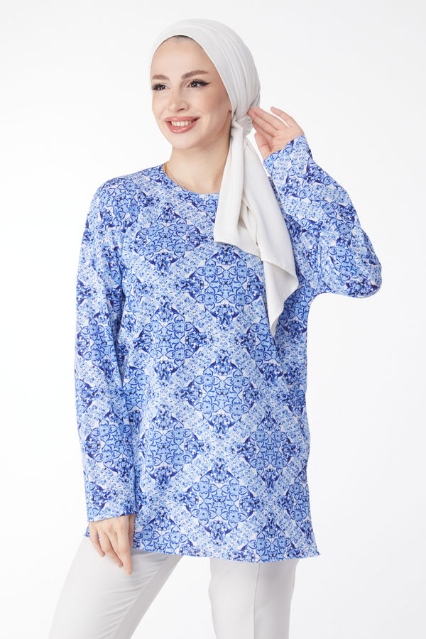 Desenli Bluz Saks - 24733