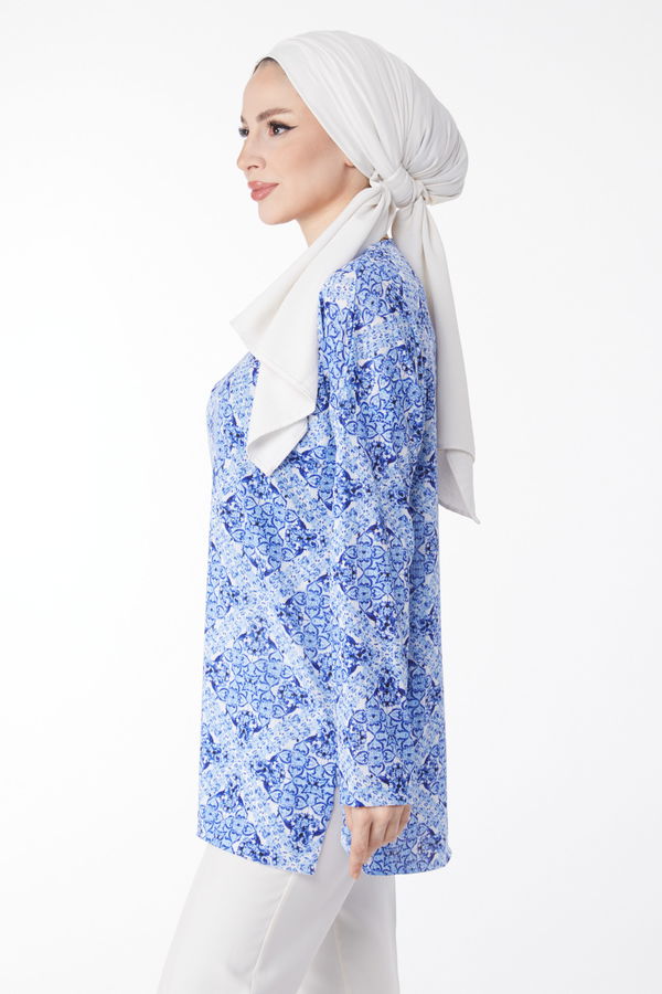 Desenli Bluz Saks - 24733