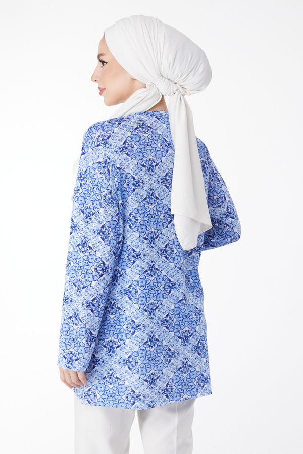 Desenli Bluz Saks - 24733