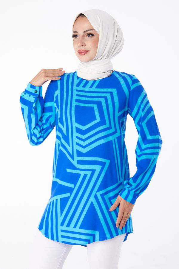 Desenli Tunik Saks - 13278