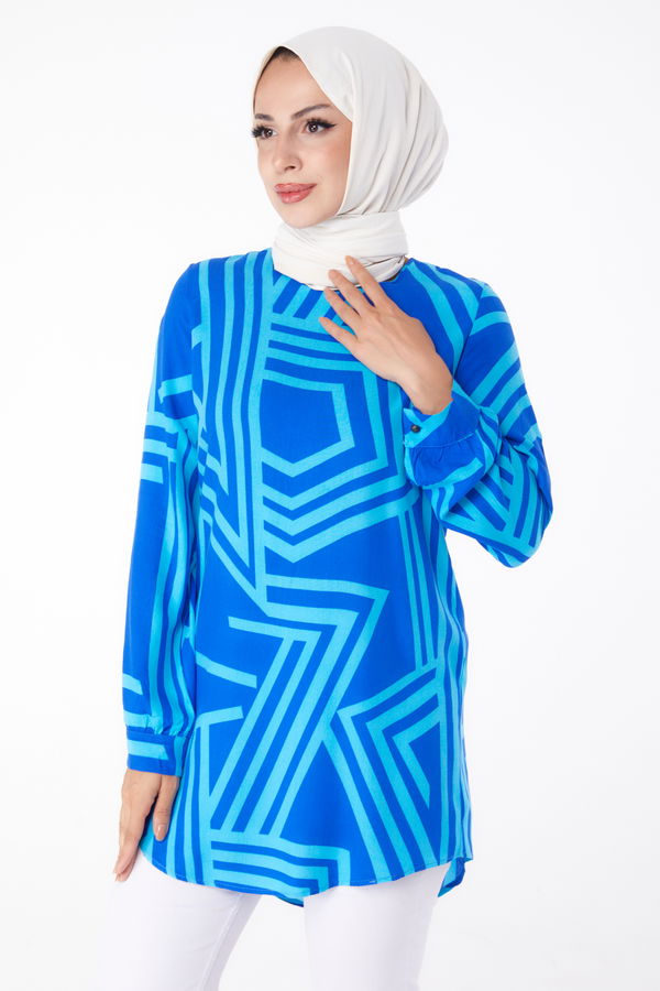 Desenli Tunik Saks - 13278