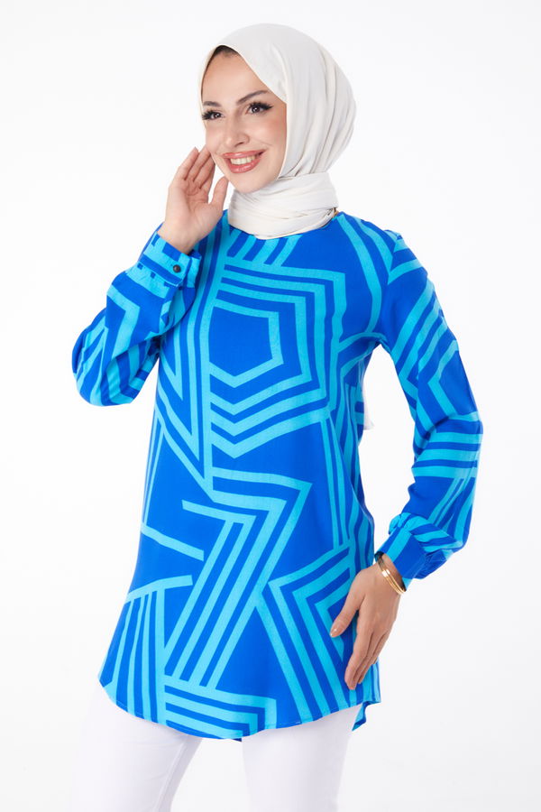 Desenli Tunik Saks - 13278